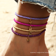 Shangjie OEM joyas Fashion Summer Beach Jewelry Anklets for Women Lock Star Moon Handmade Anklet Set Colorful Bead Anklet